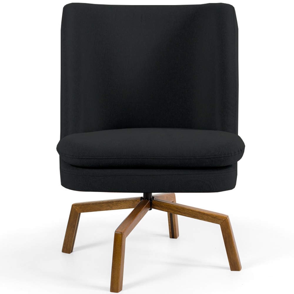 Poltrona Decorativa Giratória Base Ka Castanho Pérsia D02 Veludo Preto B-300 - Lyam Decor