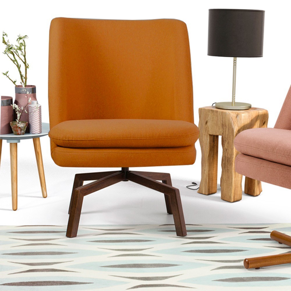 Poltrona Decorativa Giratória Base Ka Castanho Pérsia D02 Veludo Telha B-262 - Lyam Decor