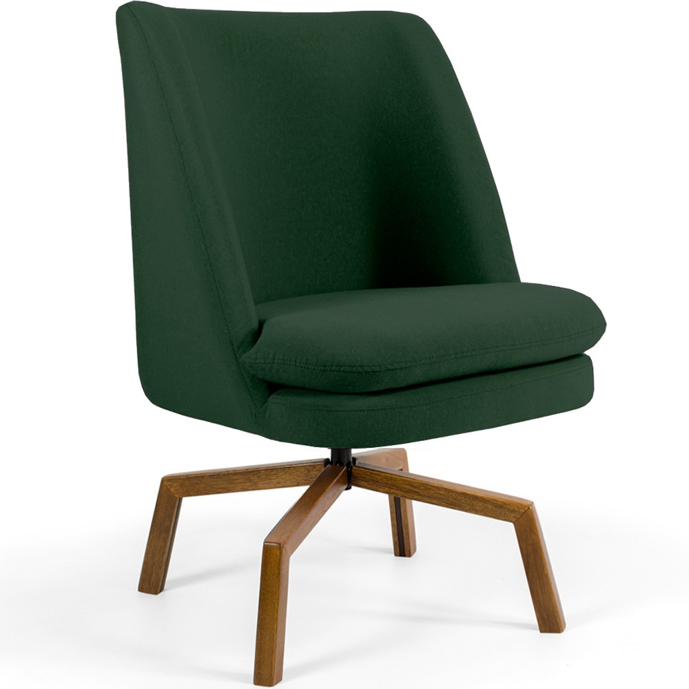 Poltrona Decorativa Giratória Base Ka Castanho Pérsia D02 Veludo Verde B-303 - Lyam Decor