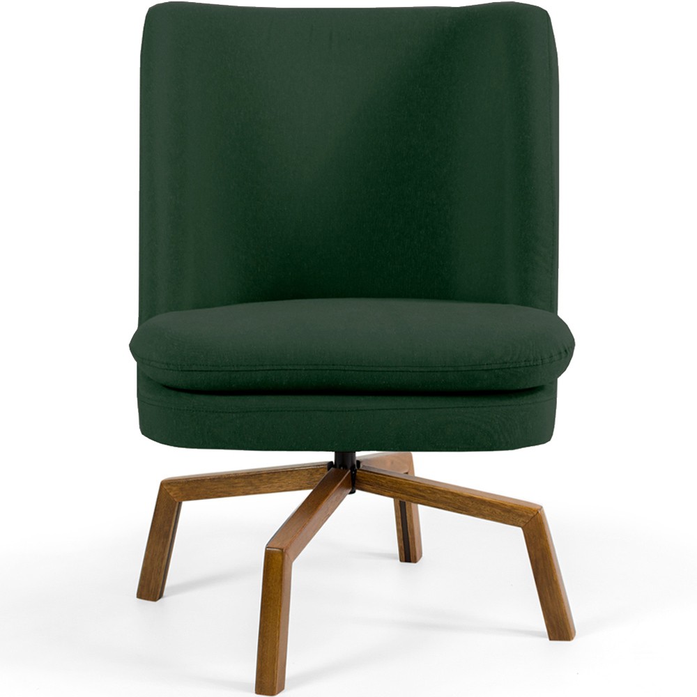 Poltrona Decorativa Giratória Base Ka Castanho Pérsia D02 Veludo Verde B-303 - Lyam Decor