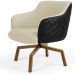 Poltrona Decorativa Giratória Base Ka Jade D02 Linho Bege C-129 Tressê Corano Preto - Lyam Decor