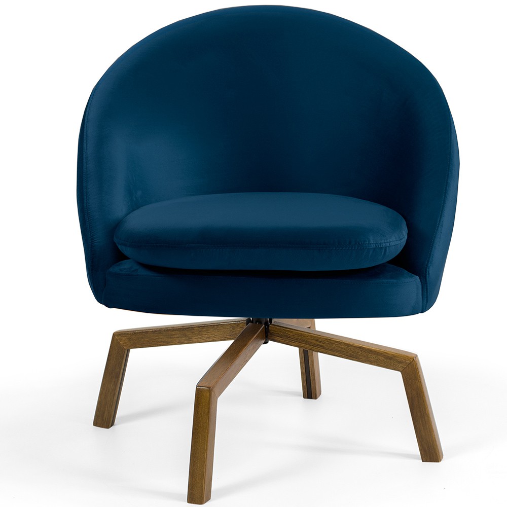 Poltrona Decorativa Giratória Base Ka Rafa D02 Veludo Azul Oxford C-304 - Lyam Decor