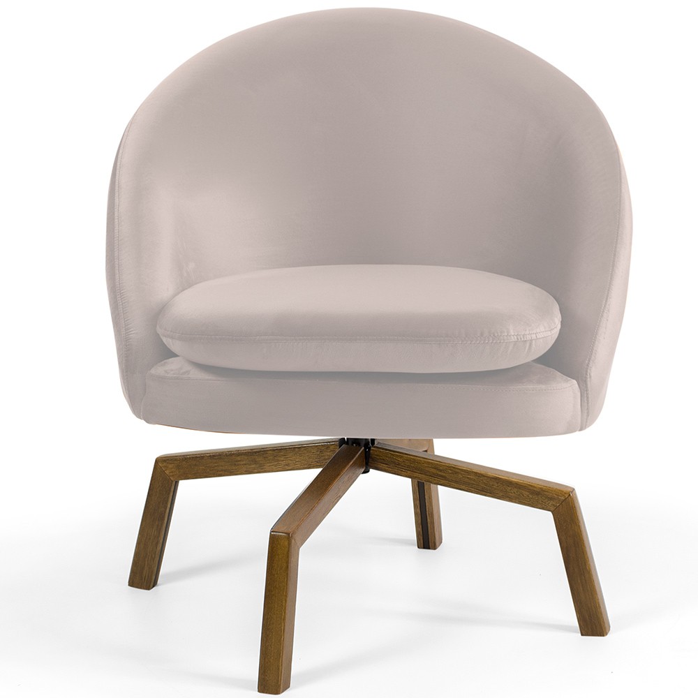 Poltrona Decorativa Giratória Base Ka Rafa D02 Veludo Bege C-309 - Lyam Decor
