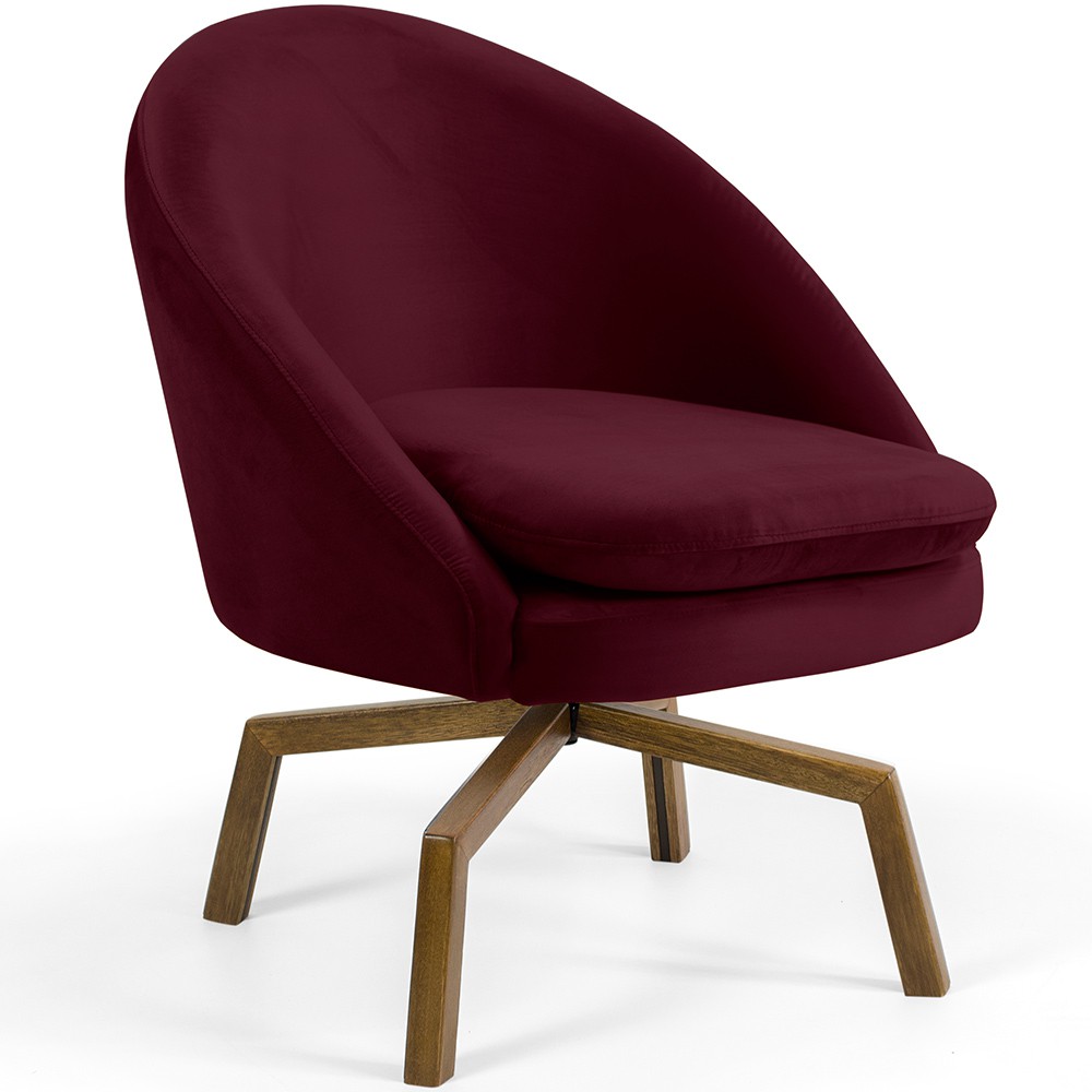 Poltrona Decorativa Giratória Base Ka Rafa D02 Veludo Marsala C-278 - Lyam Decor