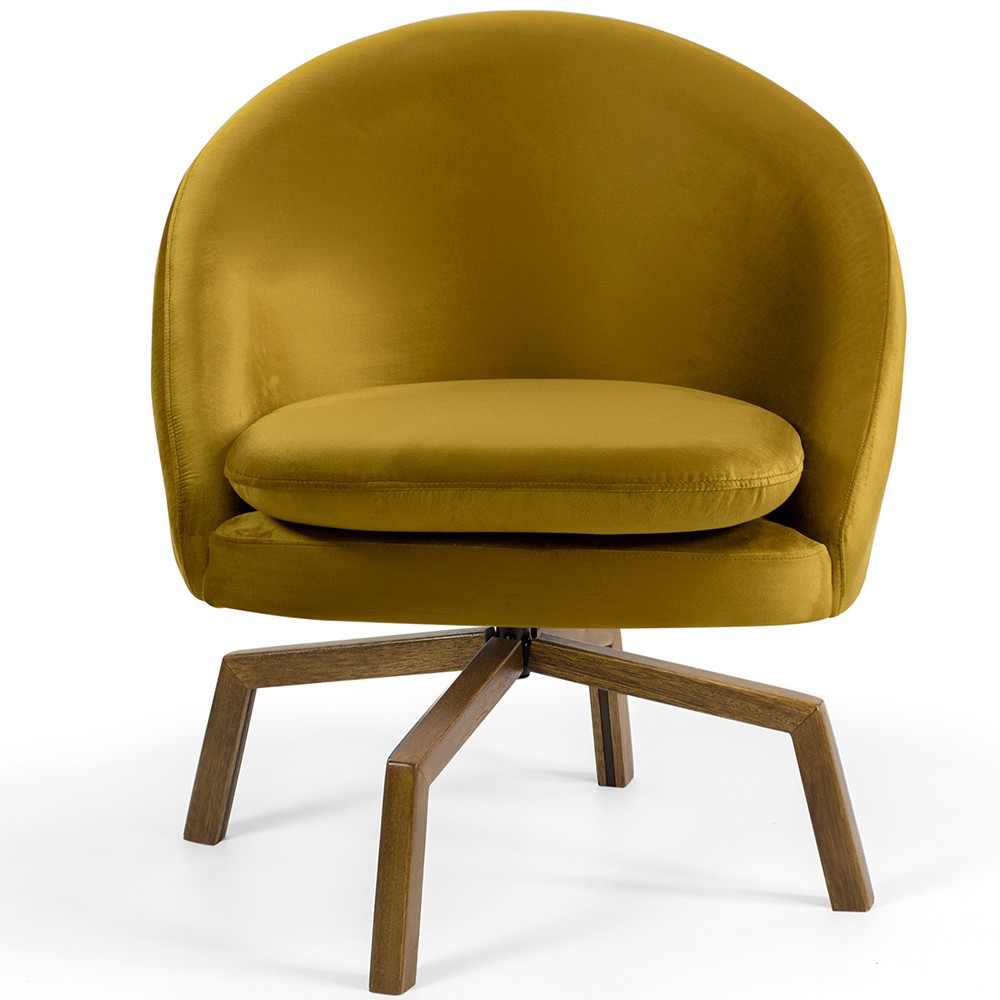 Poltrona Decorativa Giratória Base Ka Rafa D02 Veludo Mostarda C-279 - Lyam Decor
