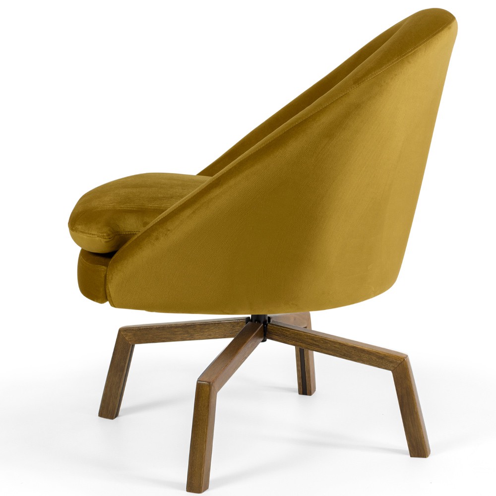 Poltrona Decorativa Giratória Base Ka Rafa D02 Veludo Mostarda C-279 - Lyam Decor