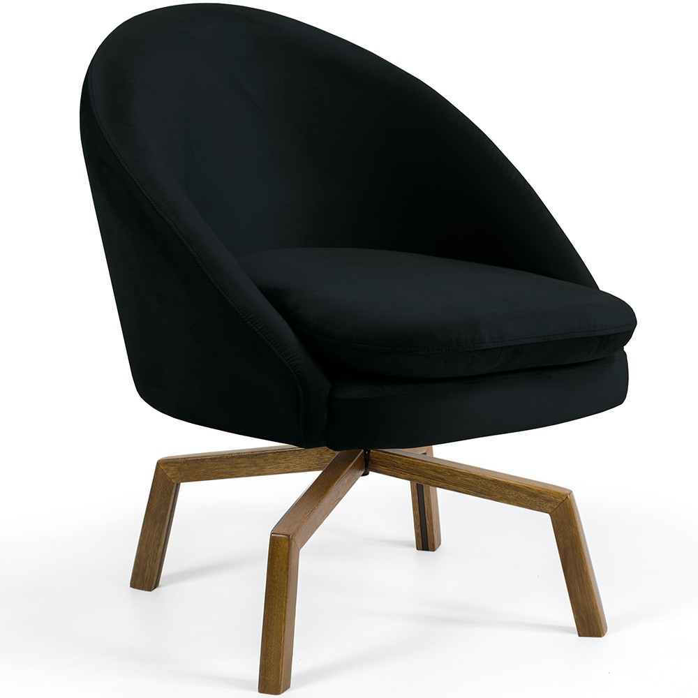 Poltrona Decorativa Giratória Base Ka Rafa D02 Veludo Preto C-300 - Lyam Decor