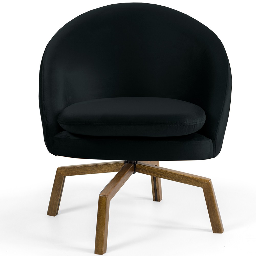 Poltrona Decorativa Giratória Base Ka Rafa D02 Veludo Preto C-300 - Lyam Decor