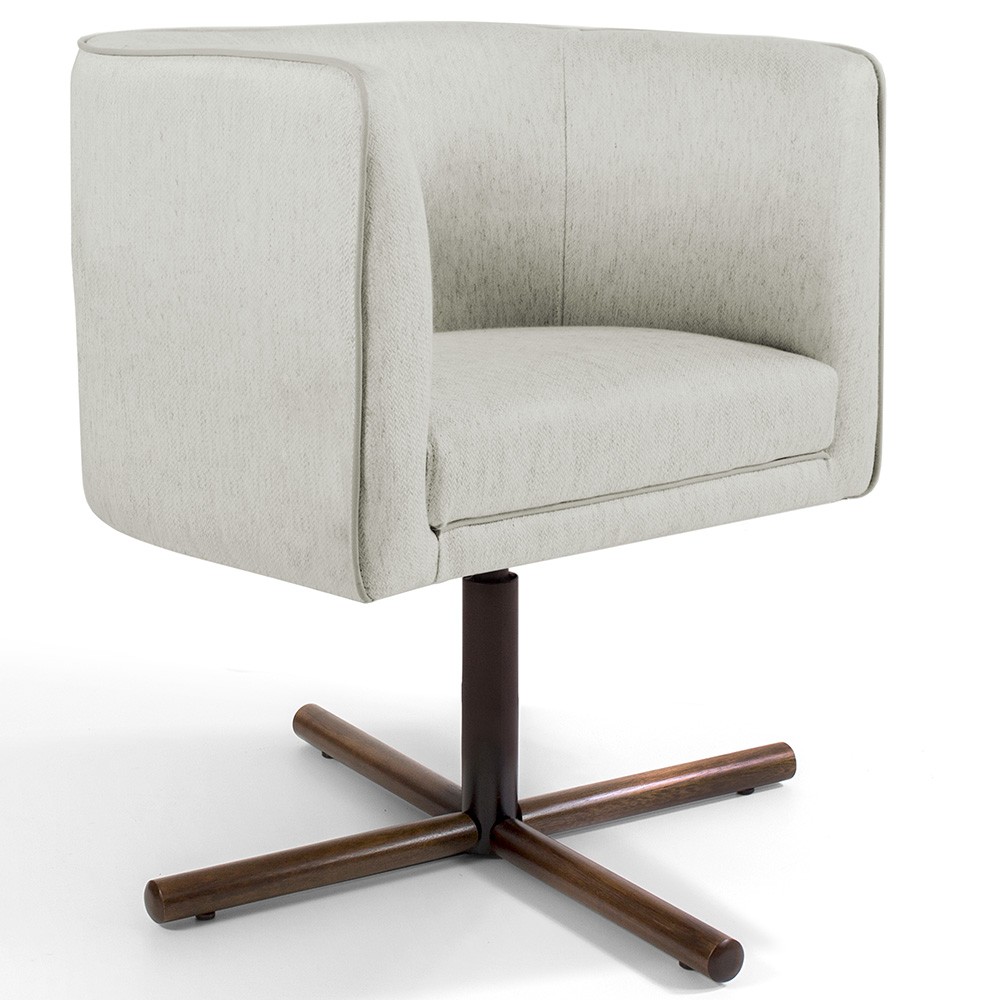 Poltrona Decorativa Giratória Base X Betina D02 Linho Bege C-107 - Lyam Decor