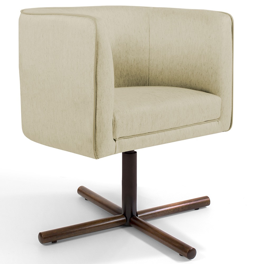 Poltrona Decorativa Giratória Base X Betina D02 Linho Bege C-129 - Lyam Decor
