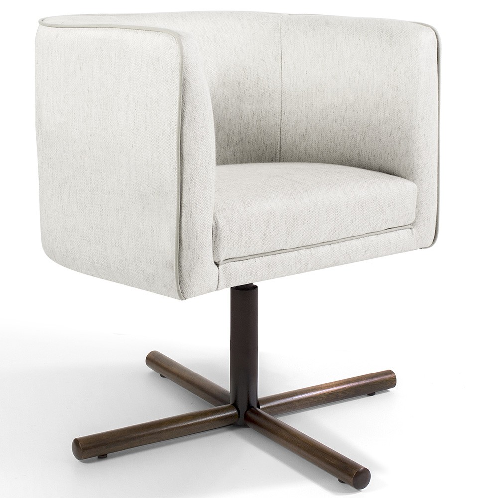 Poltrona Decorativa Giratória Base X Betina D02 Linho Bege C-443 - Lyam Decor