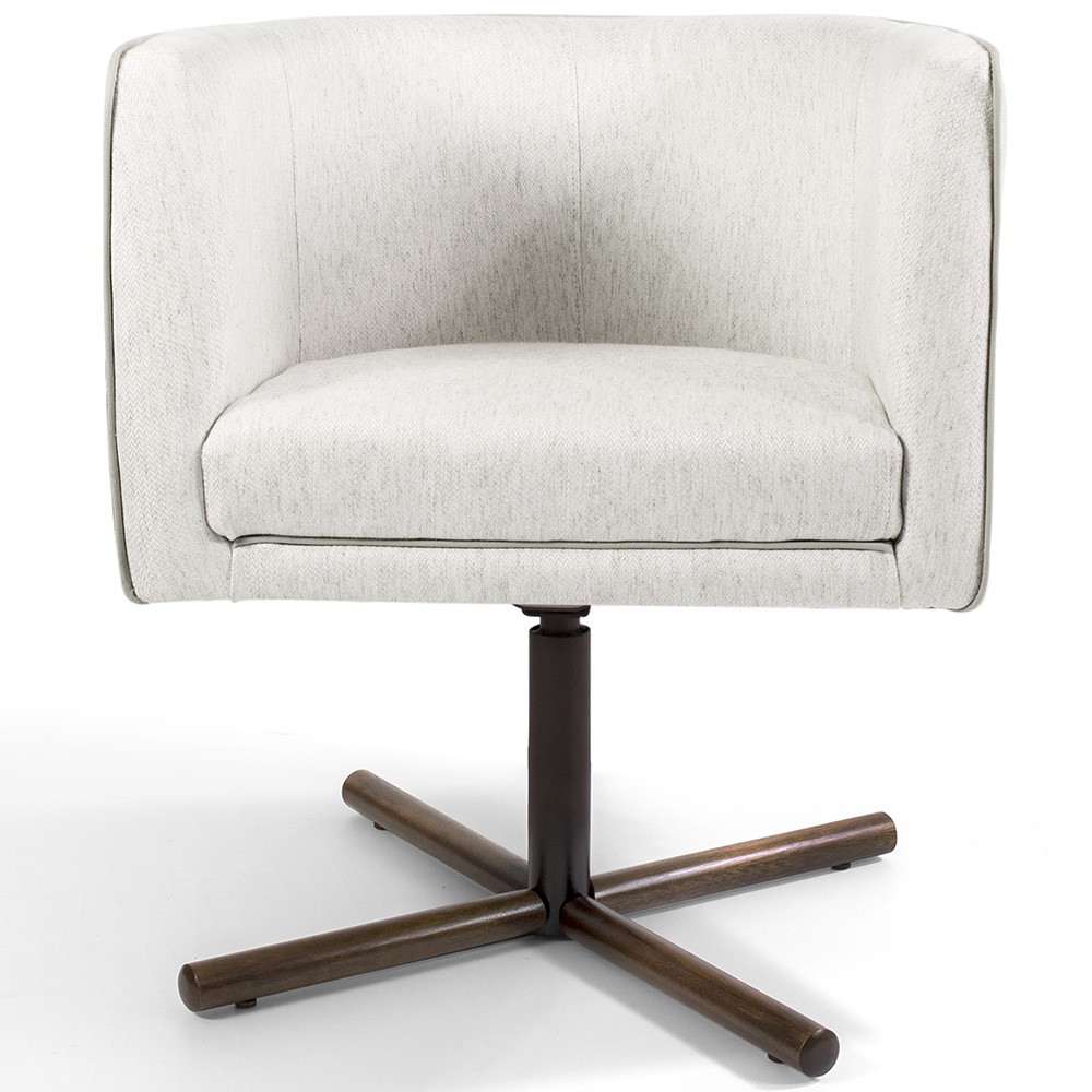 Poltrona Decorativa Giratória Base X Betina D02 Linho Bege C-443 - Lyam Decor