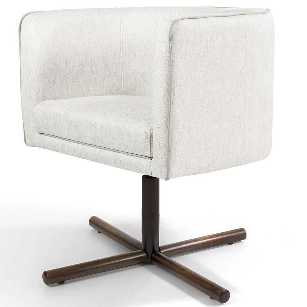 Poltrona Decorativa Giratória Base X Betina D02 Linho Bege C-443 - Lyam Decor
