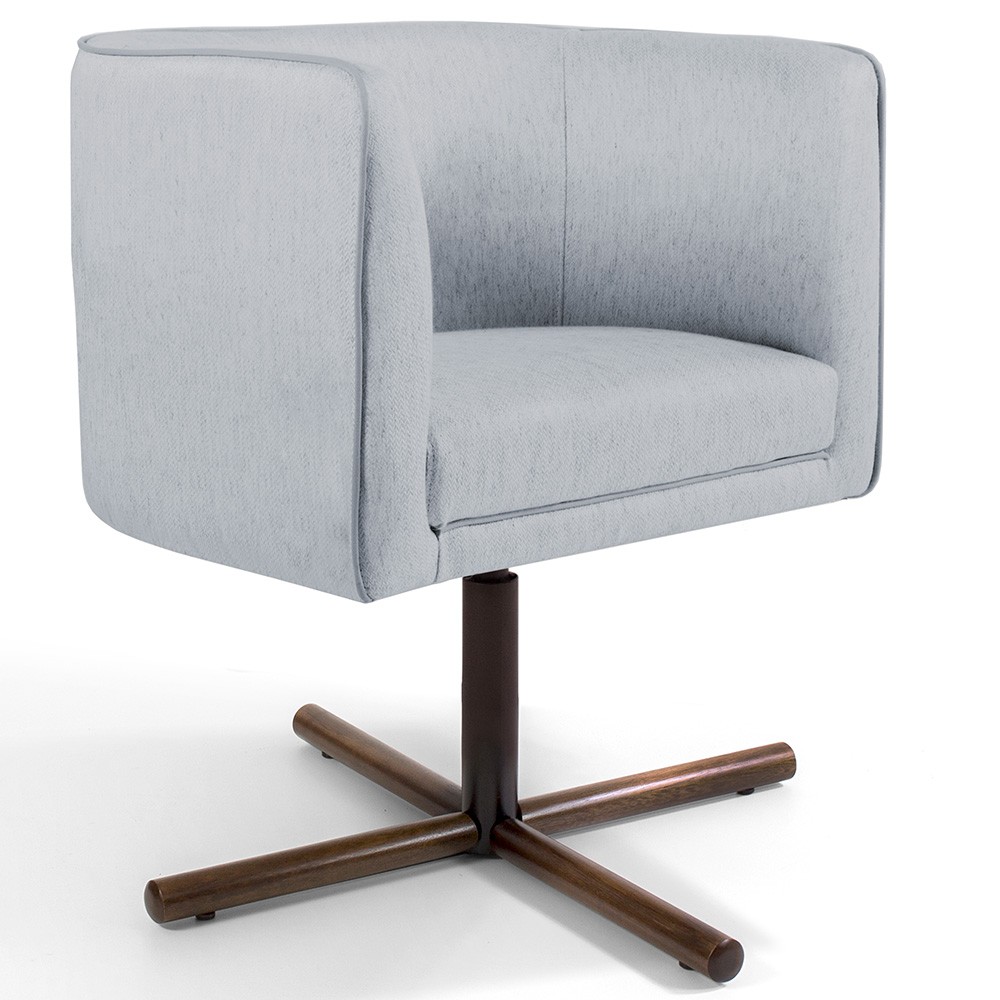 Poltrona Decorativa Giratória Base X Betina D02 Linho Cinza D-315 - Lyam Decor