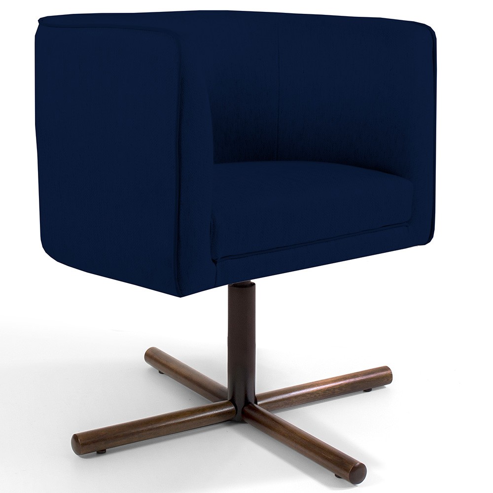 Poltrona Decorativa Giratória Base X Betina D02 Veludo Azul Oxford C-304 - Lyam Decor