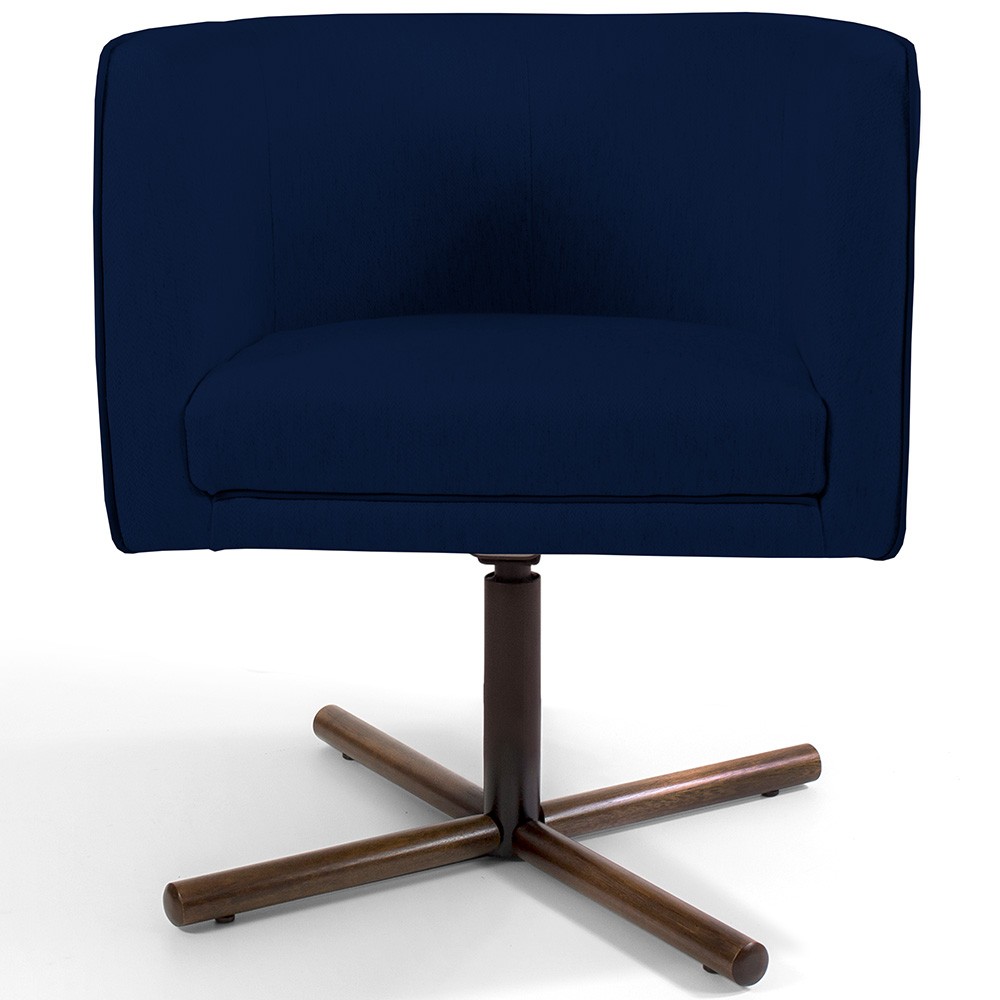 Poltrona Decorativa Giratória Base X Betina D02 Veludo Azul Oxford C-304 - Lyam Decor