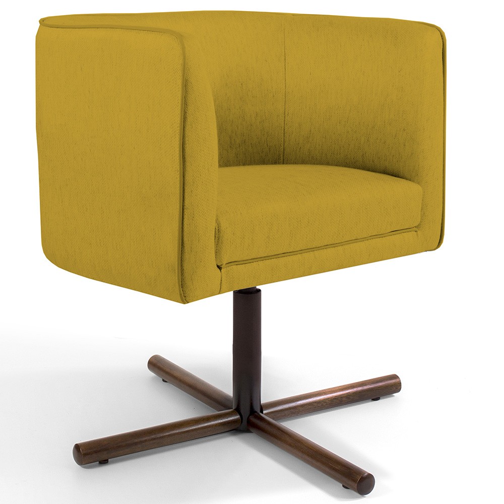 Poltrona Decorativa Giratória Base X Betina D02 Veludo Mostarda C-279 - Lyam Decor