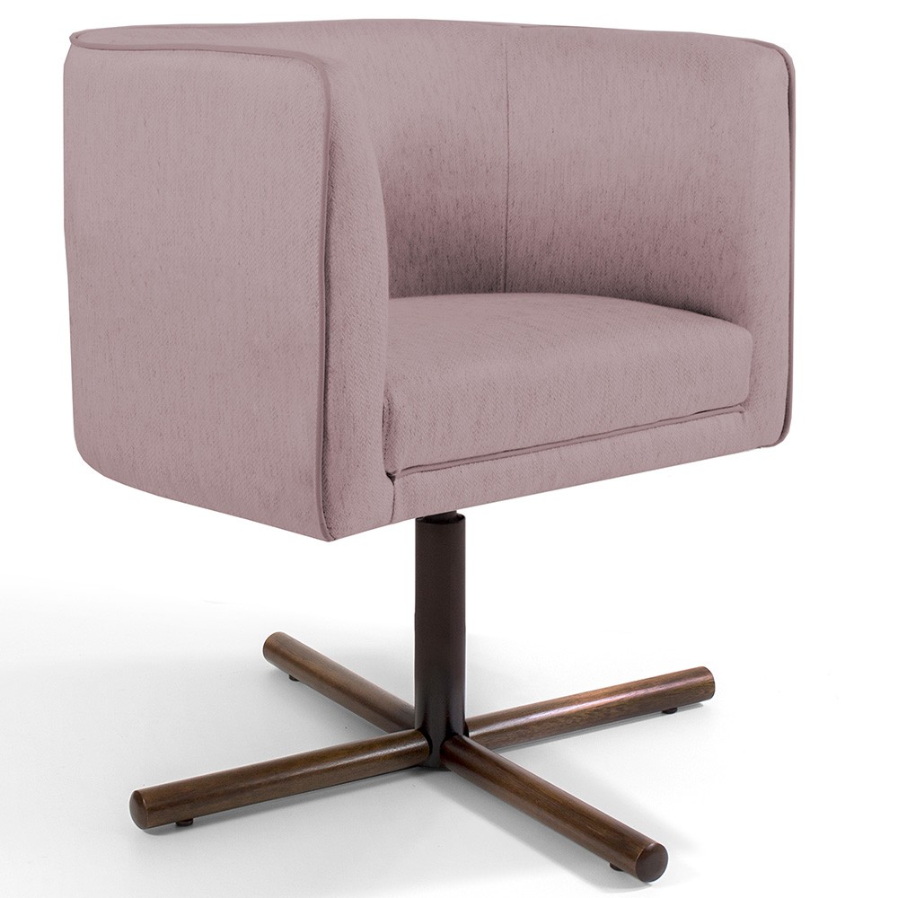Poltrona Decorativa Giratória Base X Betina D02 Veludo Rosê C-305 - Lyam Decor