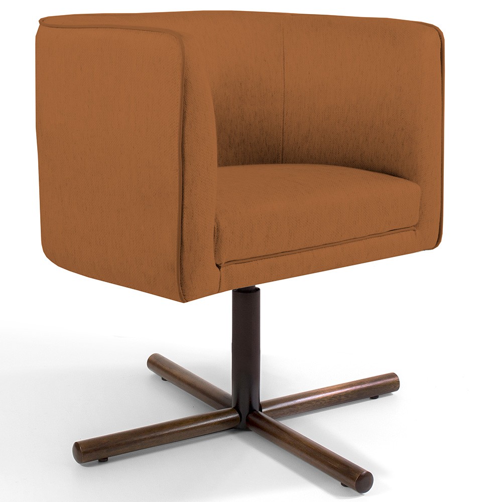 Poltrona Decorativa Giratória Base X Betina D02 Veludo Telha C-262 - Lyam Decor