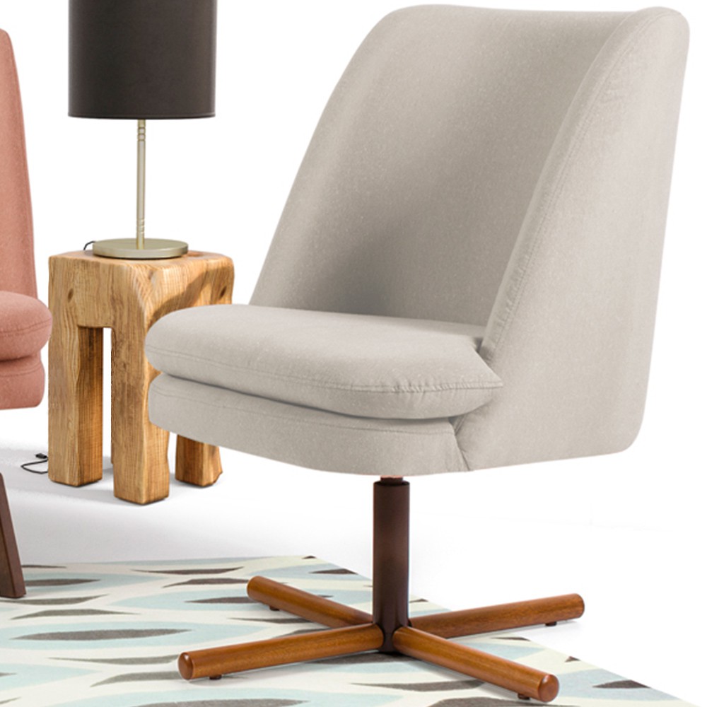Poltrona Decorativa Giratória Base X Pérsia D02 Linho Bege C-107 - Lyam Decor