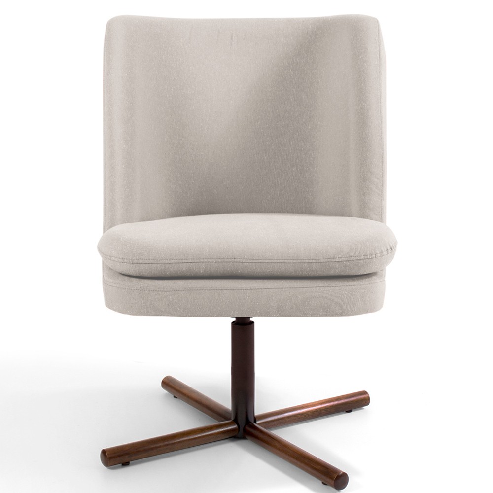 Poltrona Decorativa Giratória Base X Pérsia D02 Linho Bege C-107 - Lyam Decor