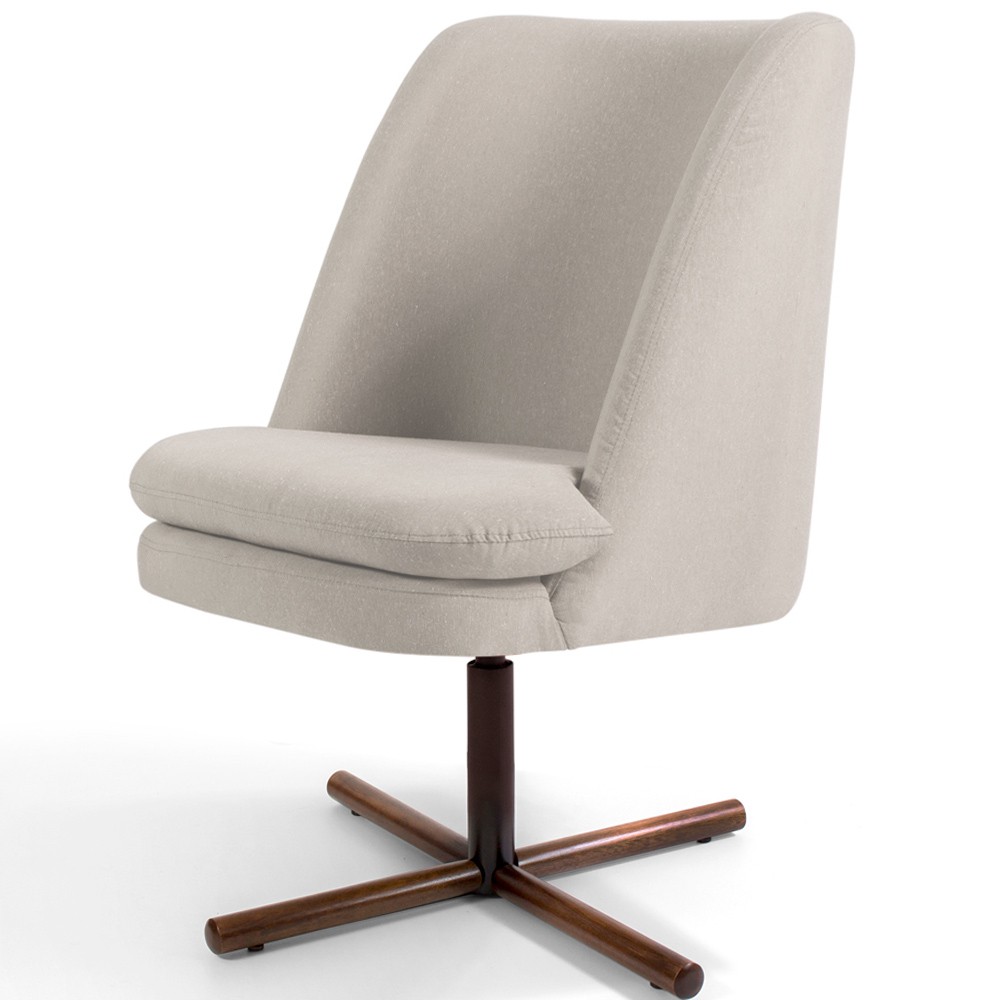 Poltrona Decorativa Giratória Base X Pérsia D02 Linho Bege C-107 - Lyam Decor