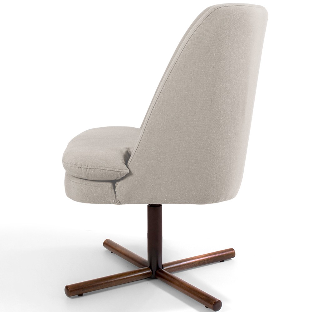 Poltrona Decorativa Giratória Base X Pérsia D02 Linho Bege C-107 - Lyam Decor