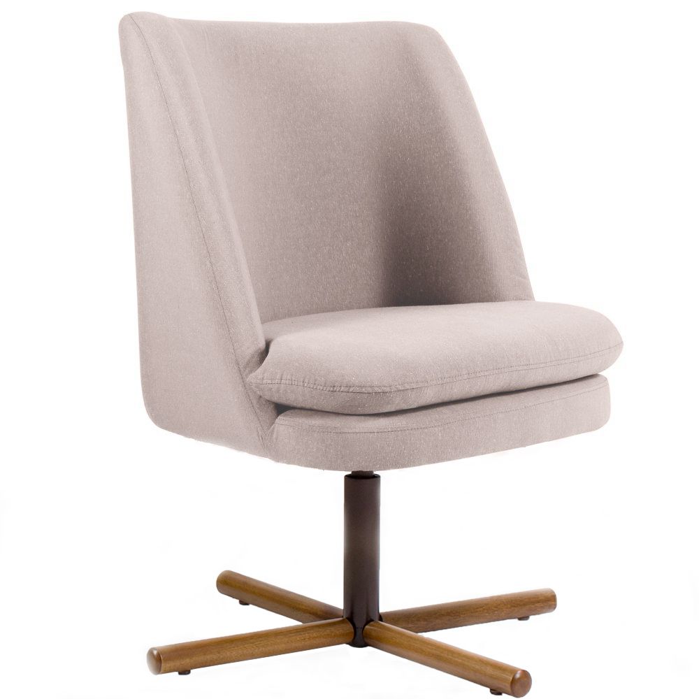 Poltrona Decorativa Giratória Base X Pérsia D02 Linho Bege C-107 - Lyam Decor