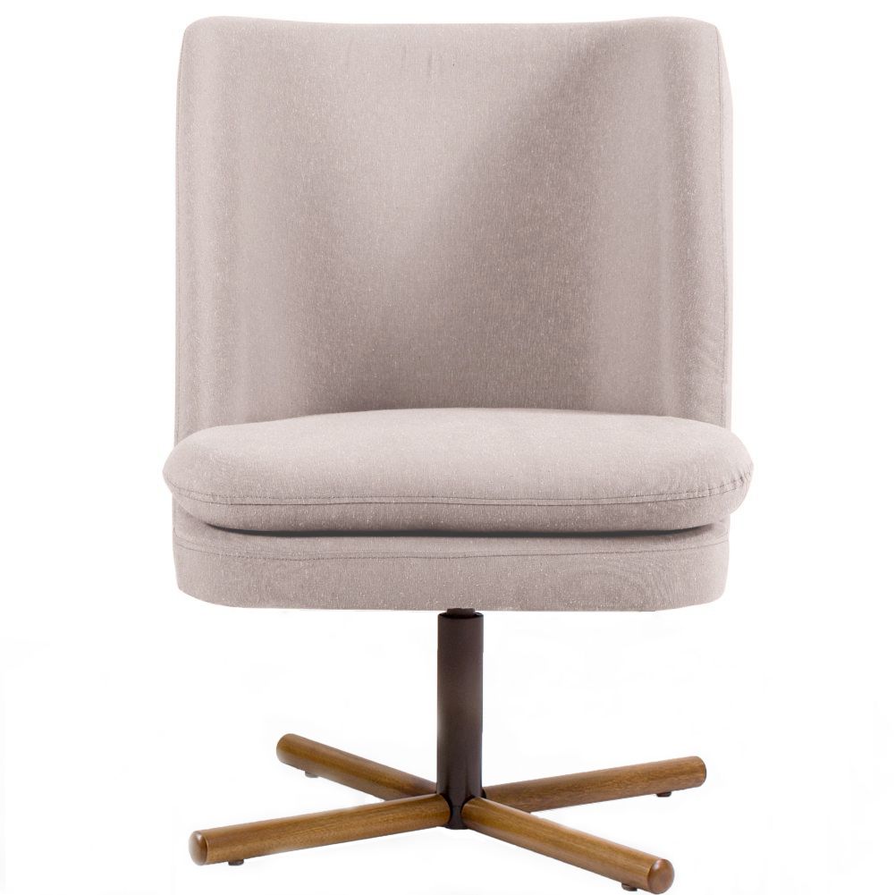 Poltrona Decorativa Giratória Base X Pérsia D02 Linho Bege C-107 - Lyam Decor