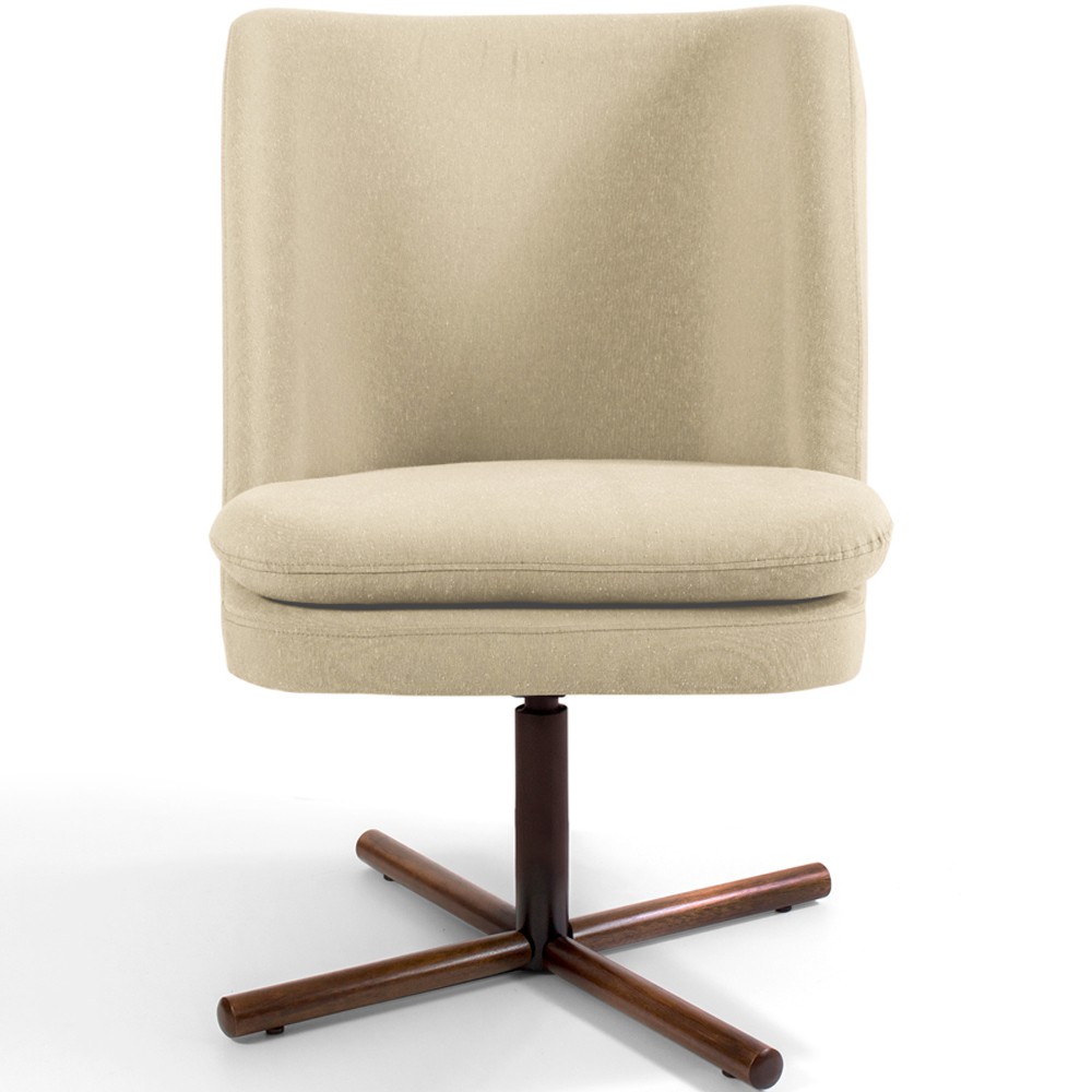 Poltrona Decorativa Giratória Base X Pérsia D02 Linho Bege C-129 - Lyam Decor