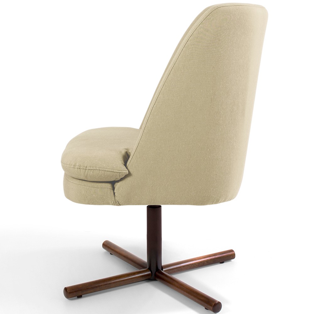 Poltrona Decorativa Giratória Base X Pérsia D02 Linho Bege C-129 - Lyam Decor
