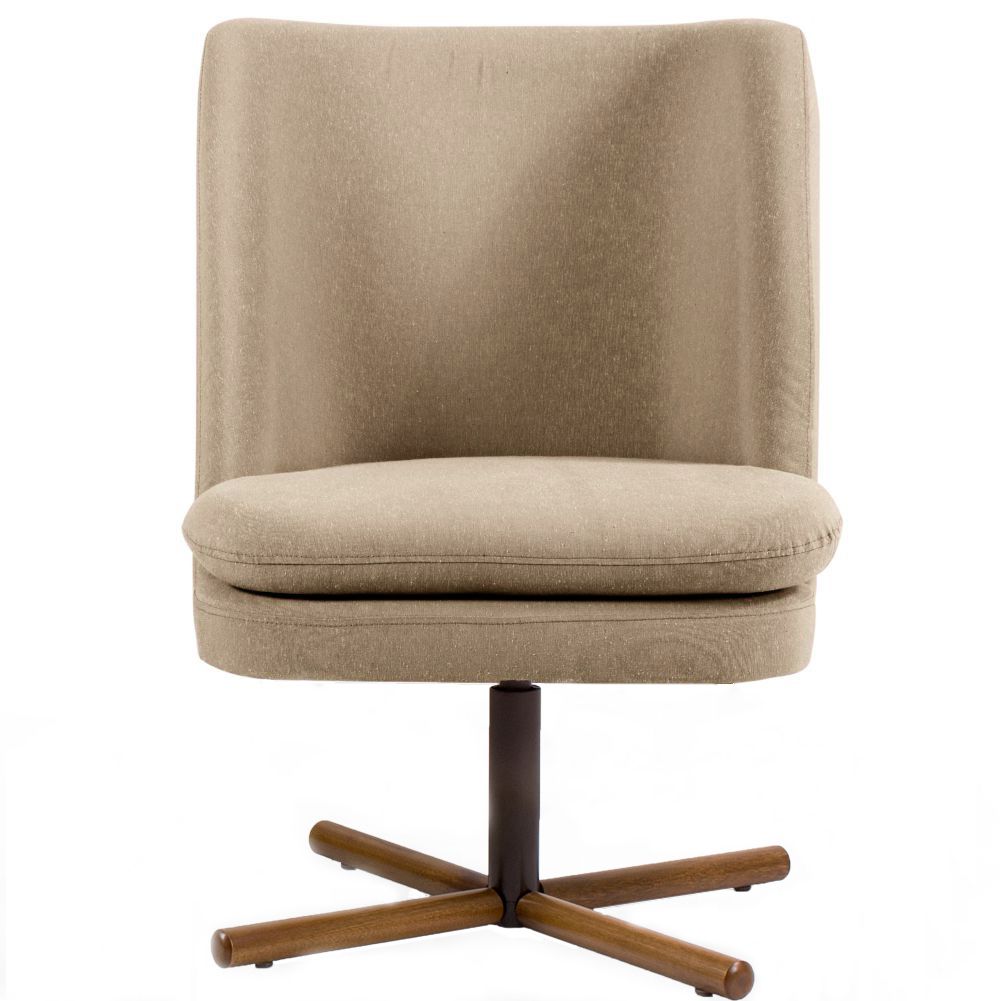 Poltrona Decorativa Giratória Base X Pérsia D02 Linho Bege C-129 - Lyam Decor