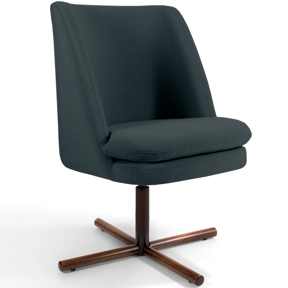 Poltrona Decorativa Giratória Base X Pérsia D02 Linho Chumbo C-465 - Lyam Decor