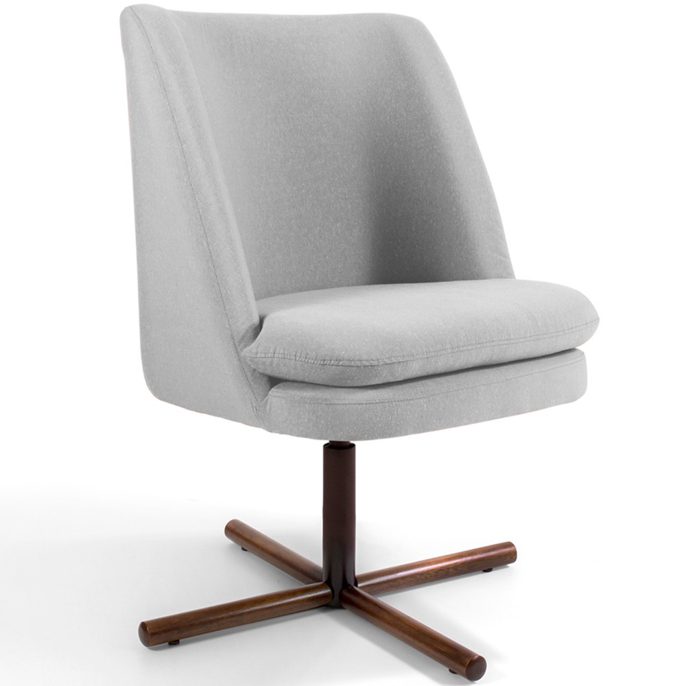 Poltrona Decorativa Giratória Base X Pérsia D02 Linho Cinza C-315 - Lyam Decor