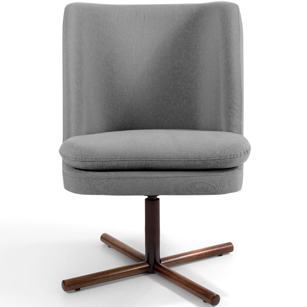 Poltrona Decorativa Giratória Base X Pérsia D02 Linho Cinza C-416 - Lyam Decor