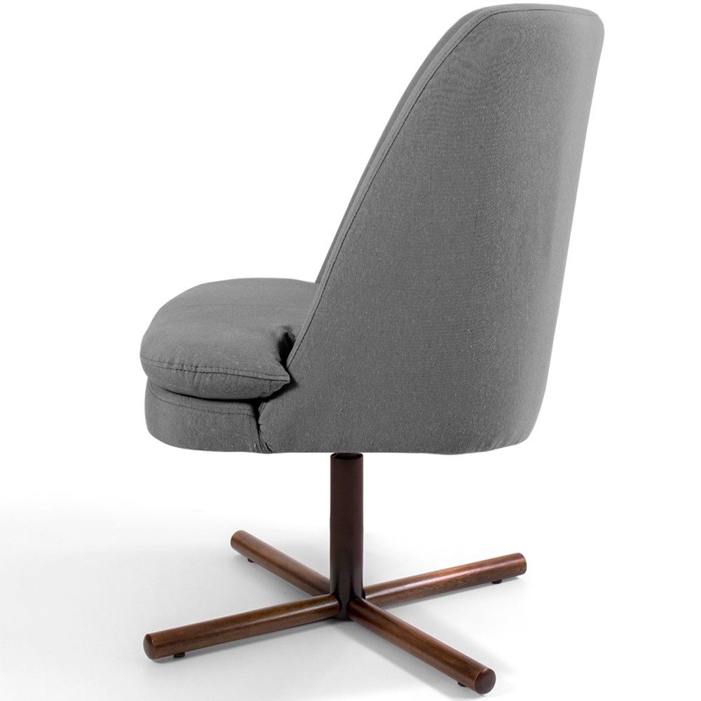 Poltrona Decorativa Giratória Base X Pérsia D02 Linho Cinza C-416 - Lyam Decor