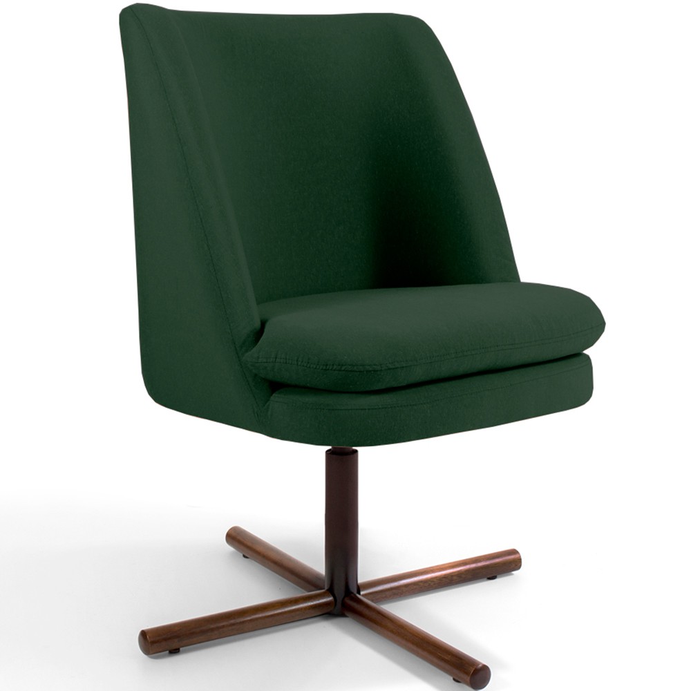 Poltrona Decorativa Giratória Base X Pérsia D02 Linho Verde C-117 - Lyam Decor