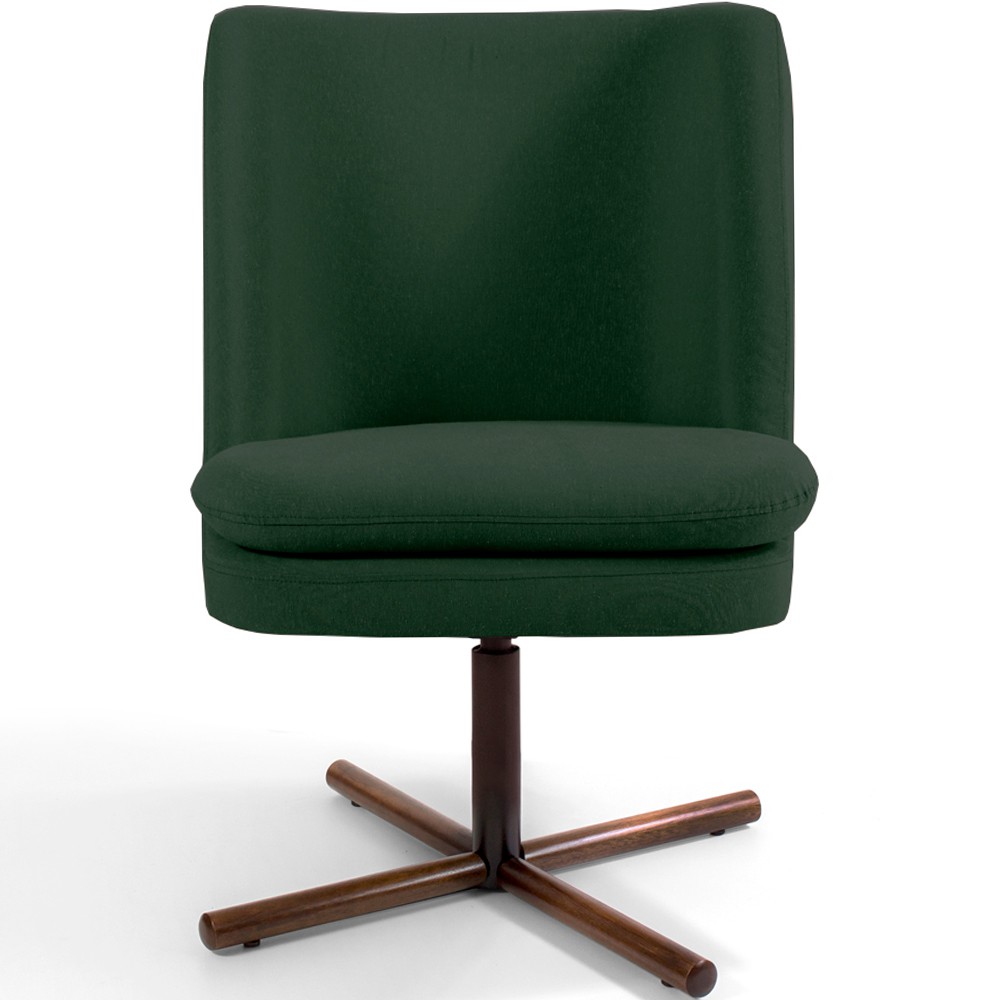 Poltrona Decorativa Giratória Base X Pérsia D02 Linho Verde C-117 - Lyam Decor