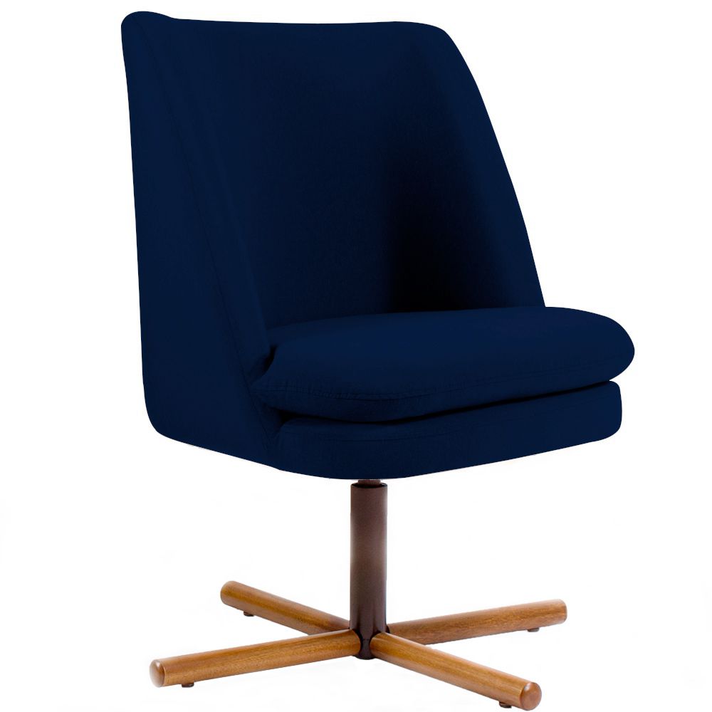 Poltrona Decorativa Giratória Base X Pérsia D02 Veludo Azul Marinho B-287 - Lyam Decor
