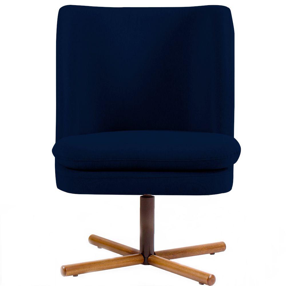 Poltrona Decorativa Giratória Base X Pérsia D02 Veludo Azul Marinho B-287 - Lyam Decor