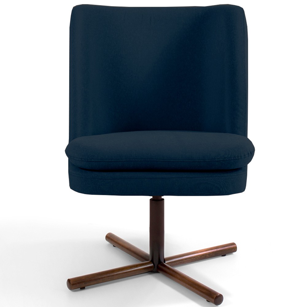 Poltrona Decorativa Giratória Base X Pérsia D02 Veludo Azul Oxford B-304  - Lyam Decor