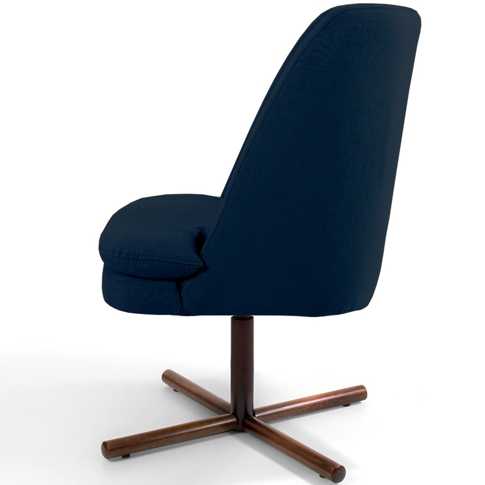 Poltrona Decorativa Giratória Base X Pérsia D02 Veludo Azul Oxford B-304  - Lyam Decor