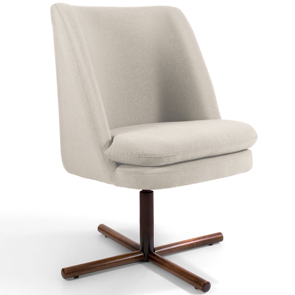Poltrona Decorativa Giratória Base X Pérsia D02 Veludo Bege B-309  - Lyam Decor