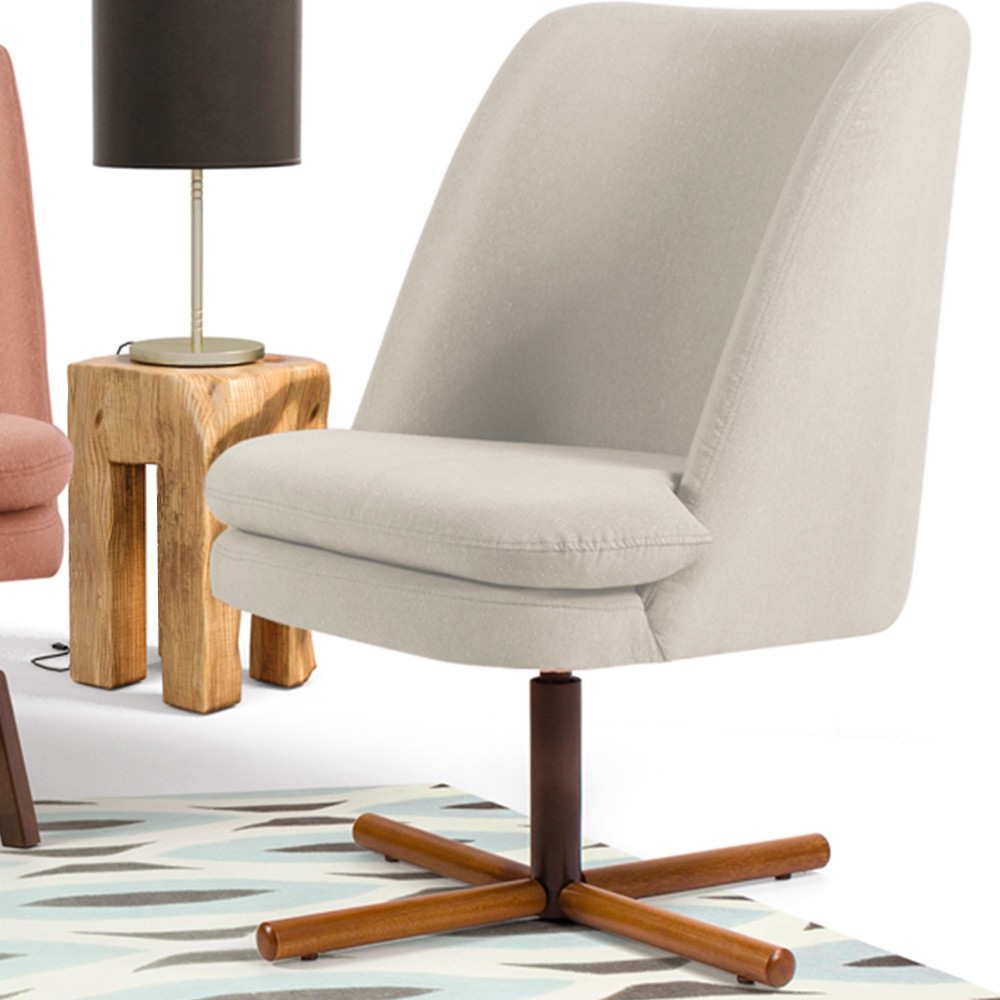 Poltrona Decorativa Giratória Base X Pérsia D02 Veludo Bege B-309  - Lyam Decor