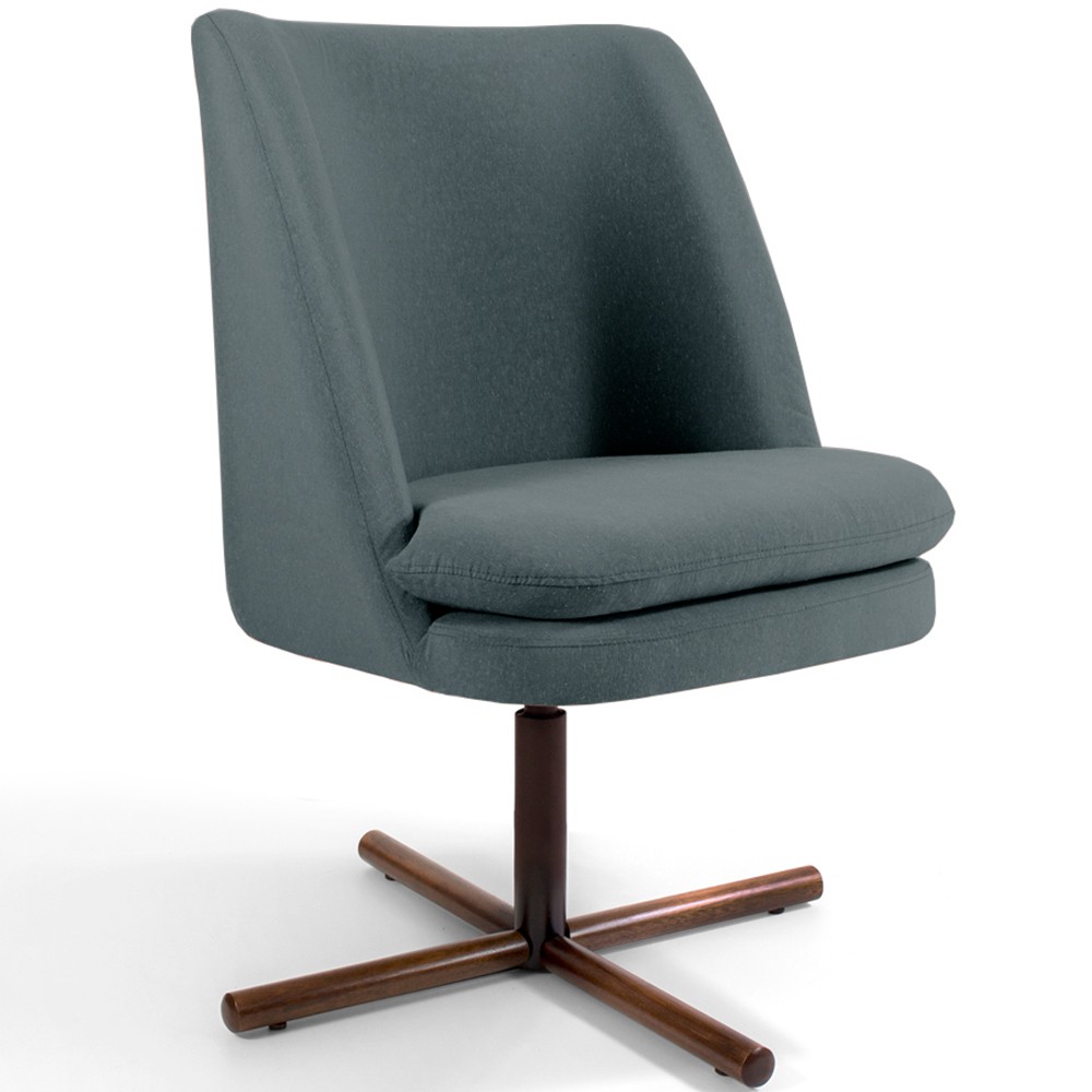 Poltrona Decorativa Giratória Base X Pérsia D02 Veludo Cinza B-317  - Lyam Decor
