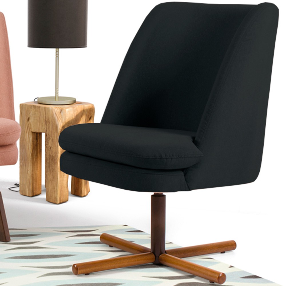 Poltrona Decorativa Giratória Base X Pérsia D02 Veludo Preto B-300  - Lyam Decor