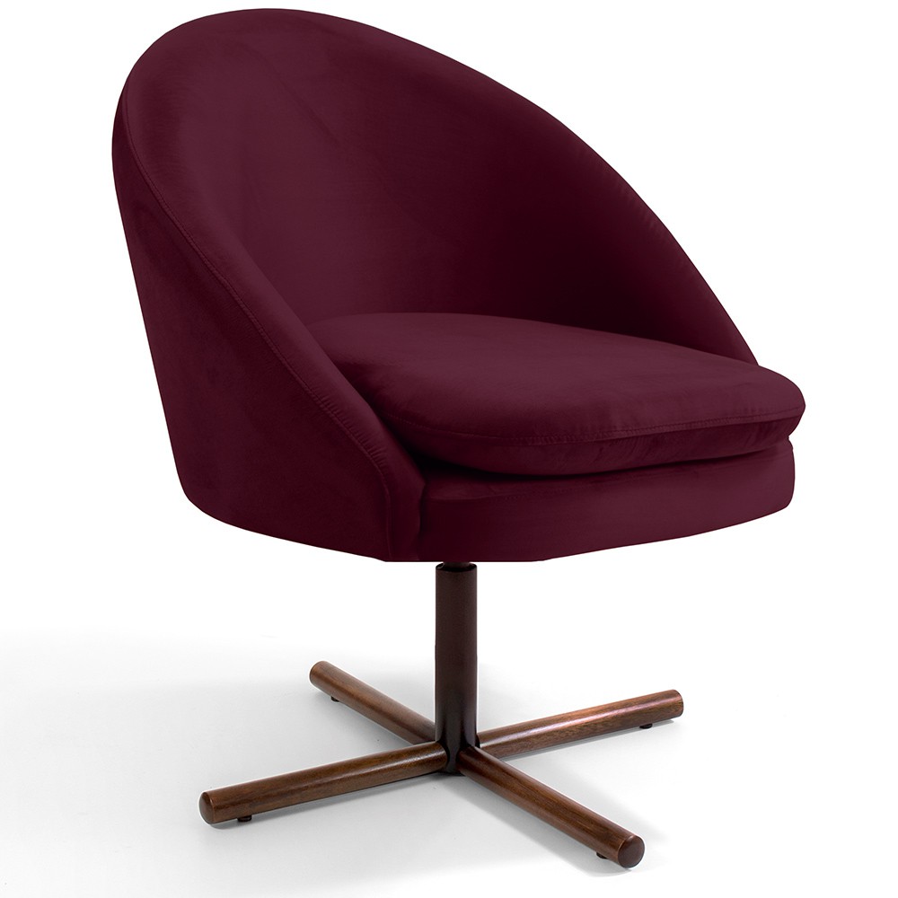 Poltrona Decorativa Giratória Base X Rafa D02 Veludo Marsala C-278 - Lyam Decor