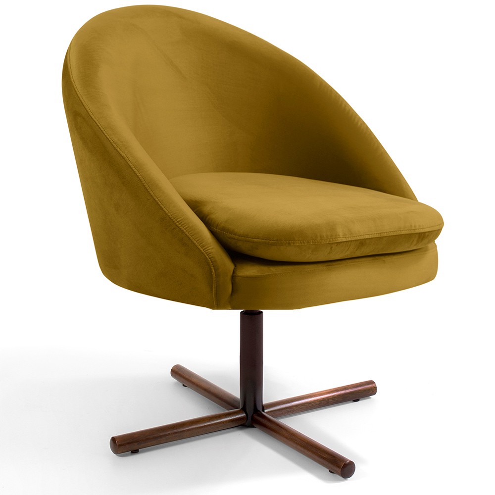 Poltrona Decorativa Giratória Base X Rafa D02 Veludo Mostarda C-279 - Lyam Decor