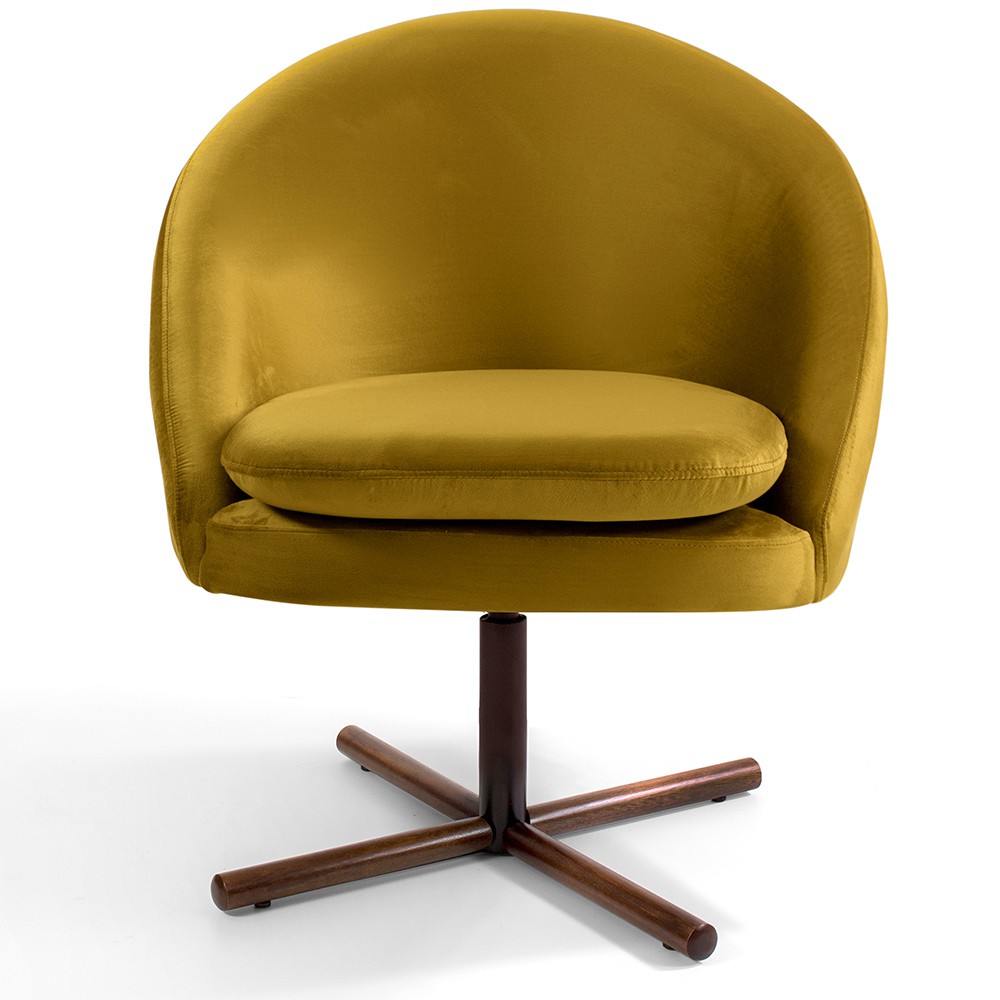 Poltrona Decorativa Giratória Base X Rafa D02 Veludo Mostarda C-279 - Lyam Decor