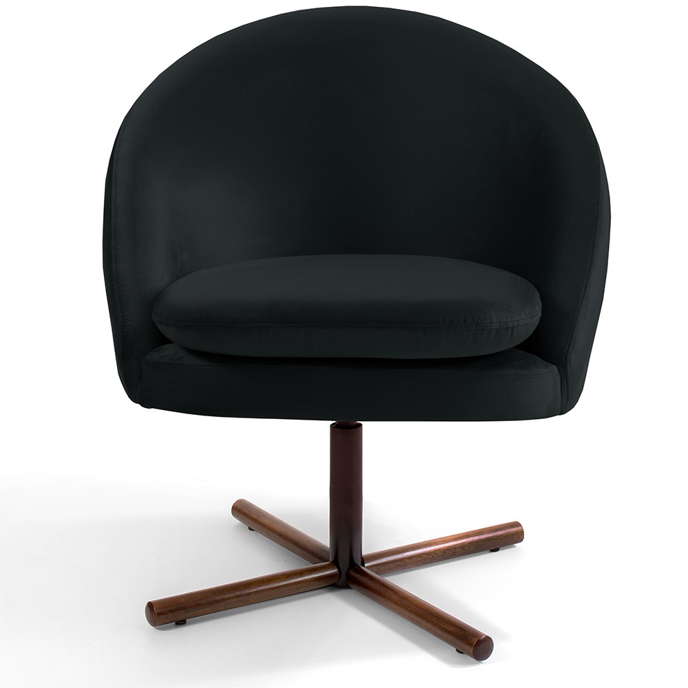 Poltrona Decorativa Giratória Base X Rafa D02 Veludo Preto C-300 - Lyam Decor